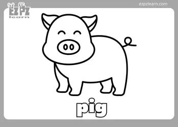 Pig Coloring Flashcard Page for Kindergarten and Preschool Students 